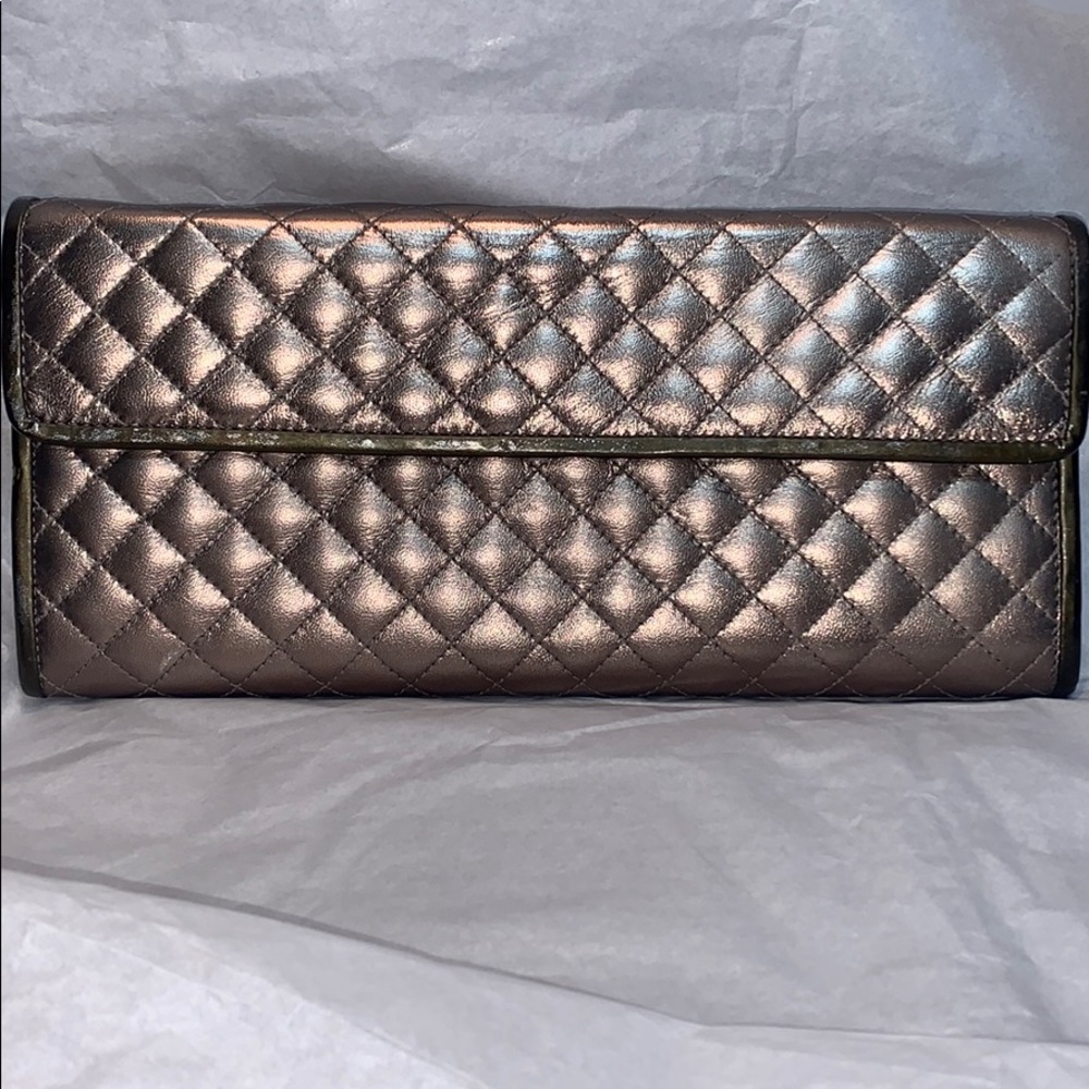 Saks 5th Avenue silver/gold/green metallic leather